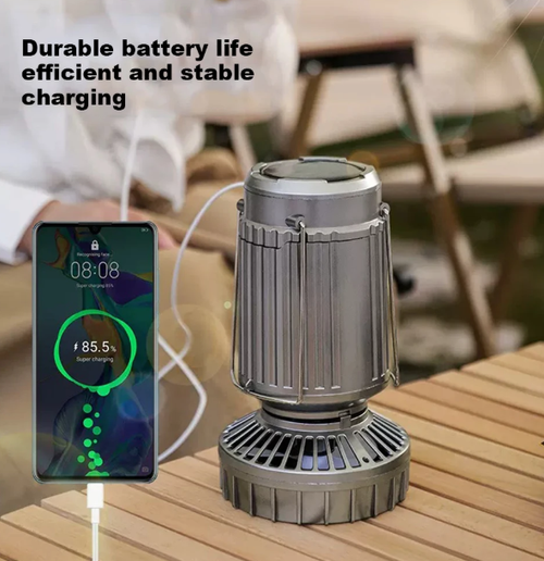 Solar Camping Lantern with Fan USB Rechargeable Emergency Hanging Light for Camping Tent Hurricanes Power Outages Storm