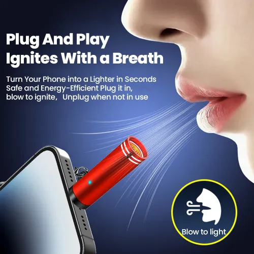 Mini Type C Mobile Phone Cigarette Lighter Air Blowing Cigarette Lighter Outdoor Safety USB C Lighter Adapter for Tecno, Infinix, Itel, Xiaomi