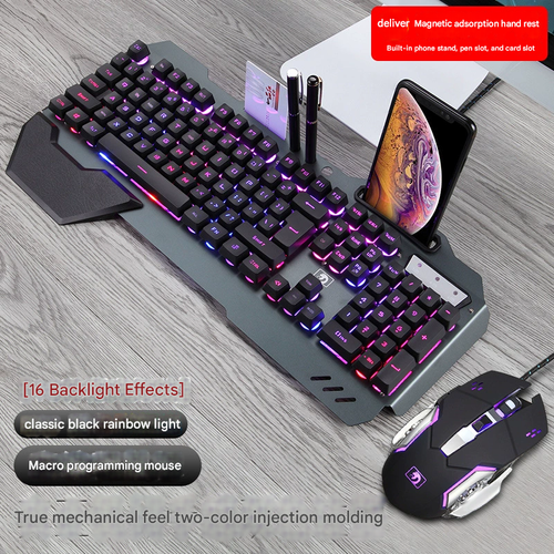 Gaming Keyboard Mechanical Feel with Bowl Holde RGB Backlit Modes Wired Gaming Keyboard for PC Deskto