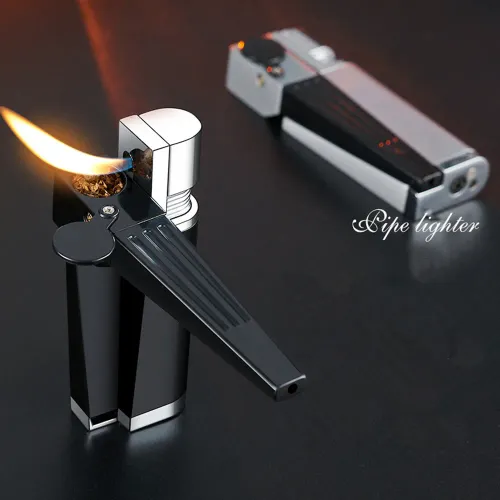 Portable Pipe Lighter Built-in Pipe Stand Refillable Butane Window Lighter with Angled Soft Flame Gas Lighter（No Gas）