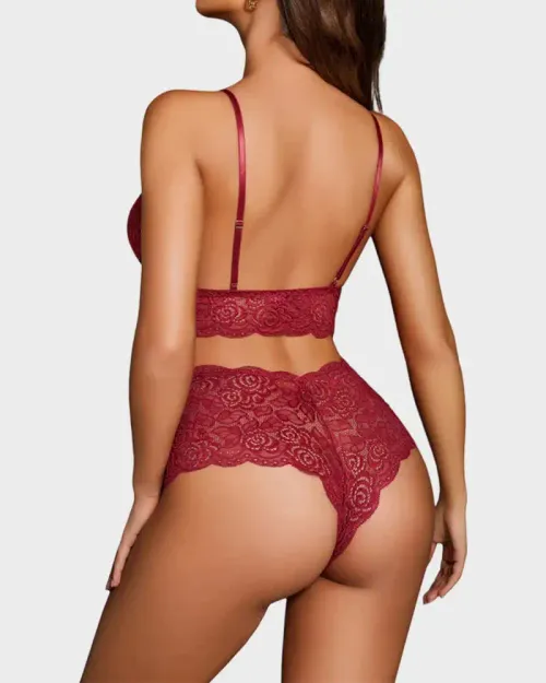 Women 3-Piece All-in-One Set Sexy Lingerie Dress Transparent V-Neck Nightwear Sheer Lace Sleepwear