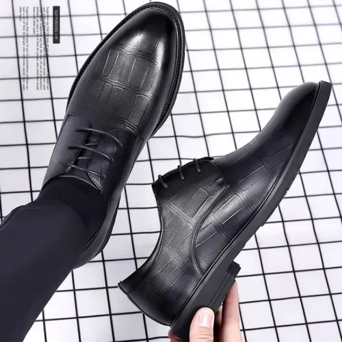 Men Leather Dress Shoes Luxury Lace-Up Oxford Shoes for Men Designer Pointed Toe Party