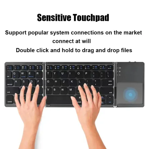 Tri-fold Bluetooth Keyboard with Touchpad Portable Mini Keyboard Rechargeable Keyboard Wireless Keyboard For Windows Android iOS
