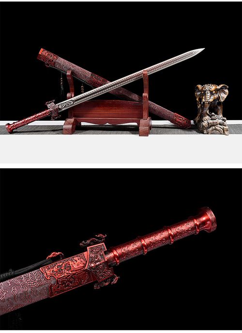 Red HandMade Jian Sword HanJian Forged High Manganese Steel Blade Metal Aolly Handle