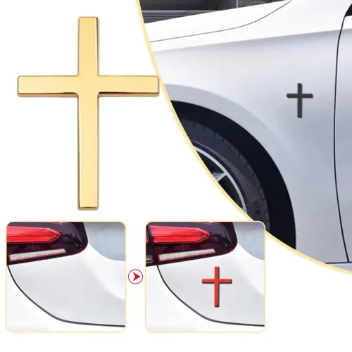 Divine Grace 3D Metal Sculpted Crosses: Sophisticated Exterior Vehicle Adornment – Dual-Piece Precision-Crafted Emblems