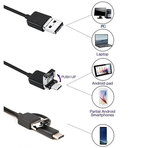 3 In 1 Endoscope Camera (2 Metre)Type-C With 6 LEDs, HD Mini Inspection Tool