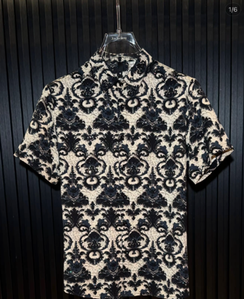 Men's Ice Silk Casual Floral Shirt Summer High-end Ice Silk Short Sleeved