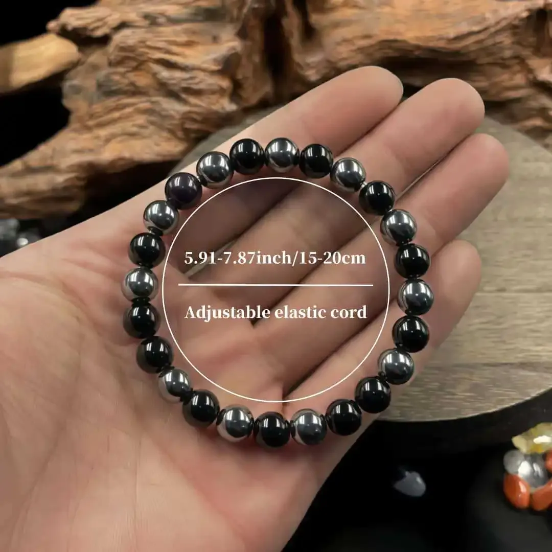 1Pc Men-Women Fashion Memory Bracelet Obsidian Hematite Beaded Bracelet Natural Stone Beads Jewelry Unique Birthday Holiday Gift
