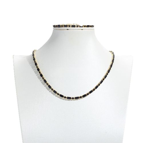 Buy-one-get-one-free pack Men's Hip-Hop Style Black Zircon Necklace & Bracelet – Minimalist, Accessible Luxury