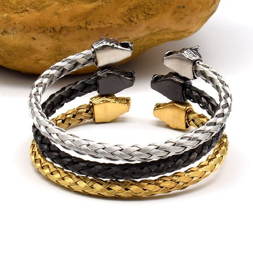 Stainless Steel Skull Open Men's Bracelet Wolf Head Woven Chain Charming Male Wrist Accessories Wholesale Birthday Gift