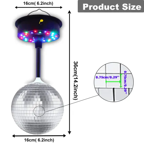 6 Inch Rotating Mirrors Disco Ball Light 5RPM-9RPM Adjustable Rotary Motor Base 24 RGB LED Mood Lights （USB Battery Powered)
