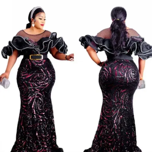 Women's Bodycon Maxi Dashiki Nigerian Wedding Party Gowns Fashion African Luxury Sequins Evening Dresses New