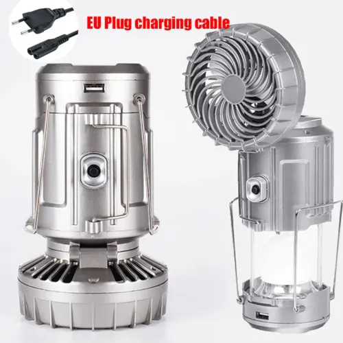 Solar Portable Camping Lanterns Electric Fan 1500mAh LED Solar Power Hanging Tent Rechargeable Outdoor Emergency Lamp with Fan