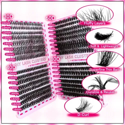 Hot Selling Eyelash Book Large Set 40D 60D 80D 100D Mixed 640pcs Volume DIY Cluster Segment False Mink Eyelashes