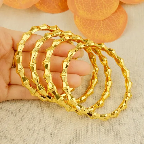 1Pcs Gold Tone Bamboo Bangle for Women, Vintage Textured Carved Bracelet, Ethnic Wedding Party Jewelry Gift