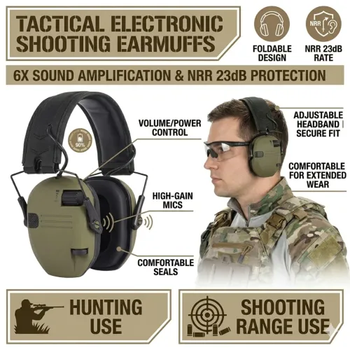 3 in 1 Tactical Headset Noise Cancelling Headphones with 3.5 Jack for Outdoor Sports Shooting Hunting ENC & Sound Amplification