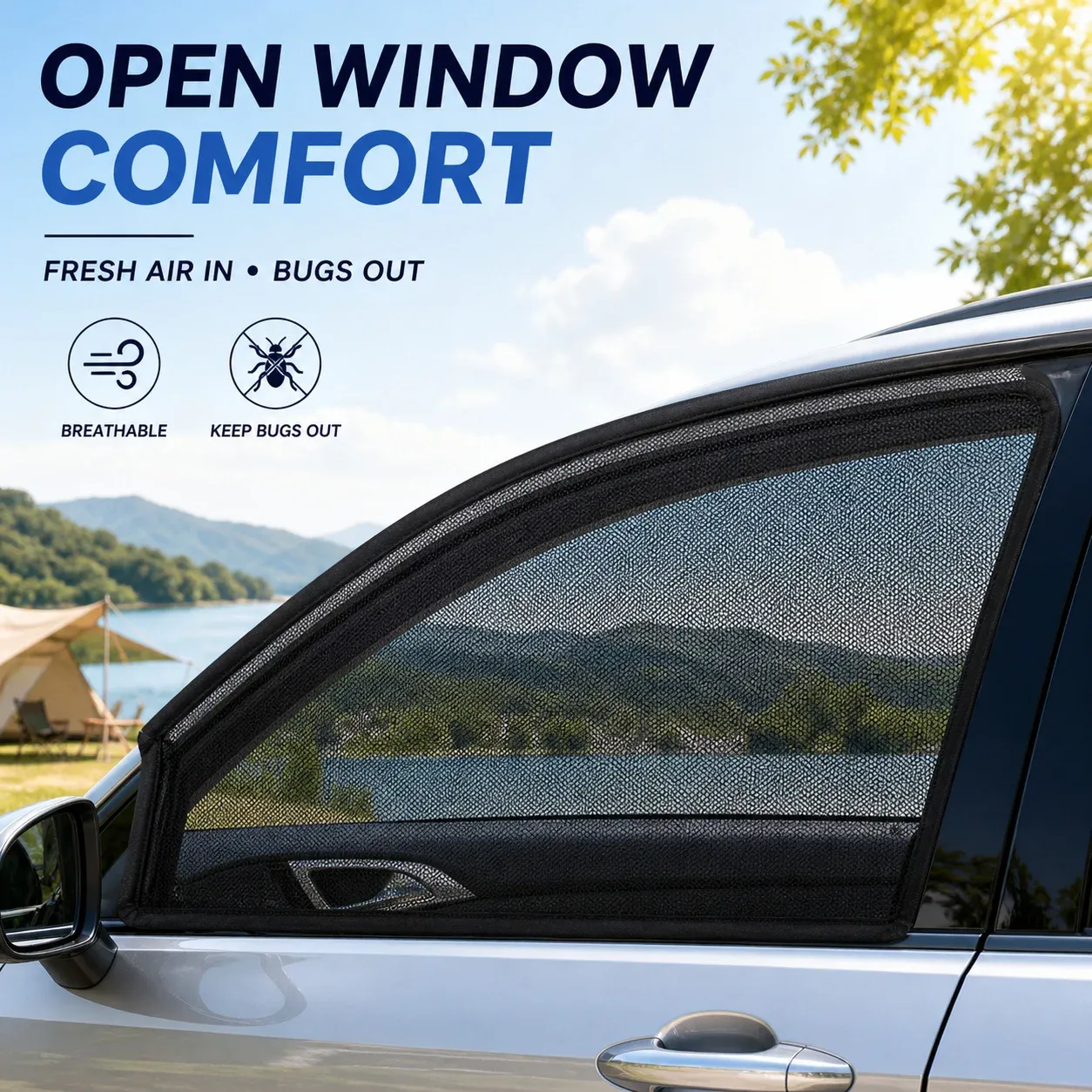4pcs Universal Car Sunshade Curtain Set Heat Insulation Mosquito Net High Density Privacy Blackout Window Sun Protection