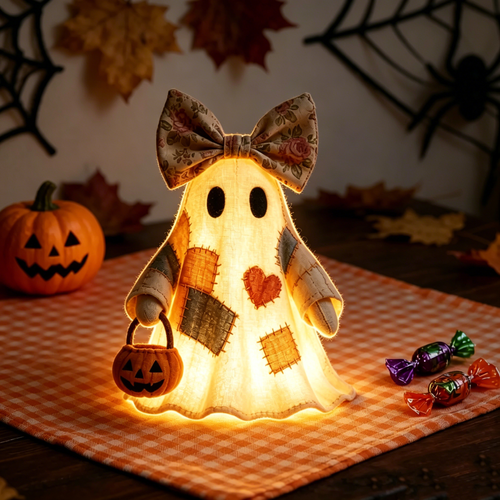 Halloween Patchwork-Style Ghost Decorative Light