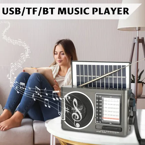 Classic solar radio AM FM speaker USB TF card interface 3 charging methods