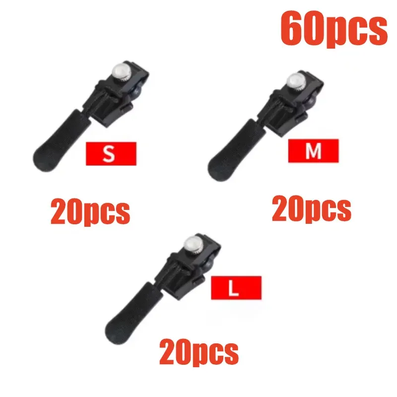60Pcs Universal Zipper Repair Kit Quick Instant Detachable Zipper Head Replacement Zipper Slider Pull for 3 Different Size