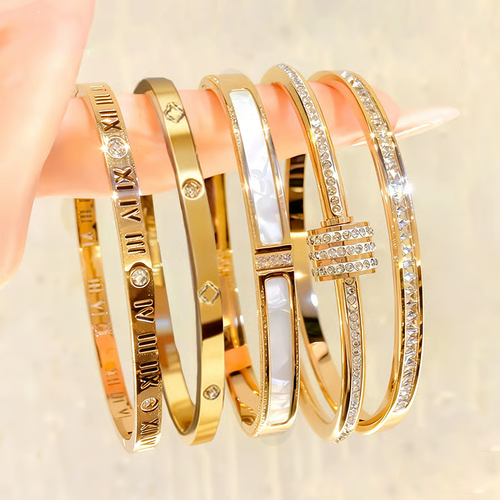 5-Piece Elegant Stainless Steel Bracelet Set, Fashionable Classic Design & Fade-Resistant