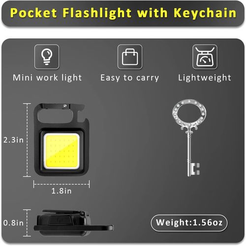 Multifunctional COB USB rechargeable magnetic portable LED keychain light, bottle opener, mini flashlight for camping and outdoor use