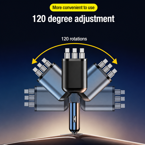 7-in-1 Retractable Car Fast Charger (with Starry Sky Roof Light)