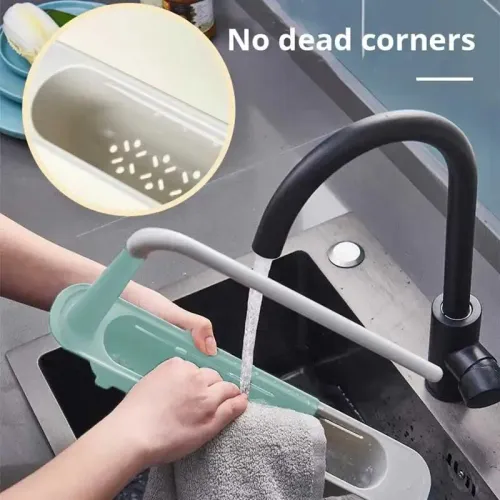 2pcs Multifunctional Telescopic Sink Storage Rack Upgraded Adjustable Sink Sponge Holder Expandable 2-in-1 For Home Kitchen