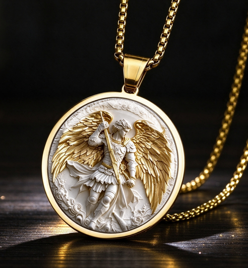 Men's Stainless Steel Archangel Michael Pendant Necklace