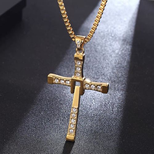 Stainless Steel Chain Gold Sliver Color Cross Pendant Necklace Men Women Hanging Activity Male Gift