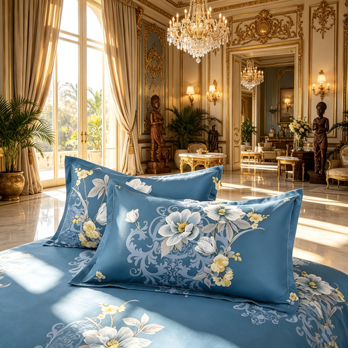 Floral Ruffled Bed Skirt 3-Piece Set Bed skirt + two pillowcases