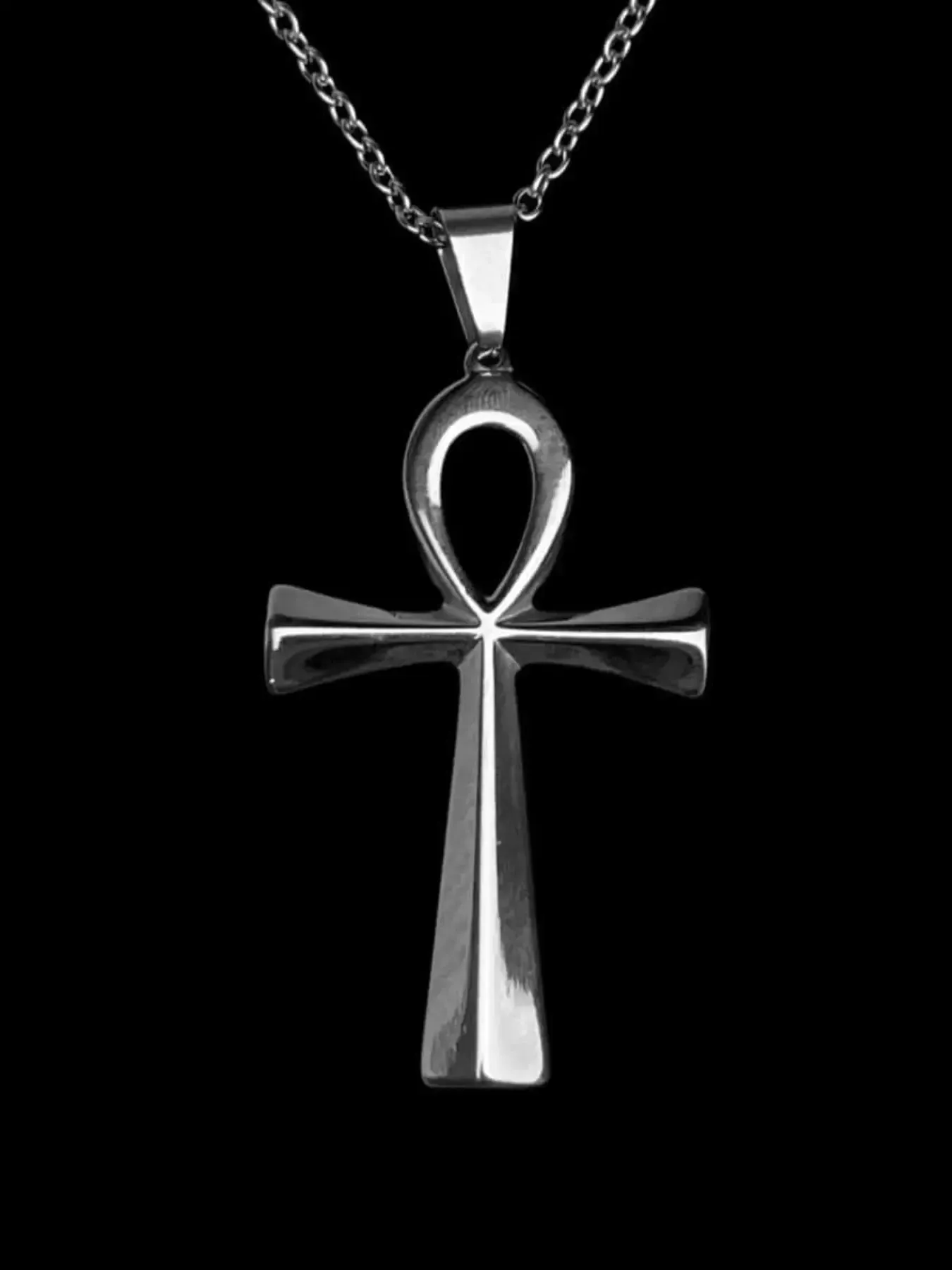 Egyptian Cross Ankh Key of Life Faith Pendant Necklace, Cross Necklaces, Cross Charm Necklace, Statement Religious Necklace, Stainless Steel Amulet Religious Jewelry Gift, Unisex Fashion Accessor