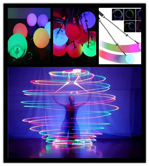 2 pieces = 1 pair Professional Multi-Coloured RGB glow LED POI thrown balls belly dance balls