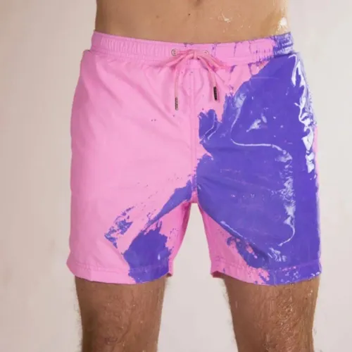 Quick drying fabric shorts that change color when exposed to water