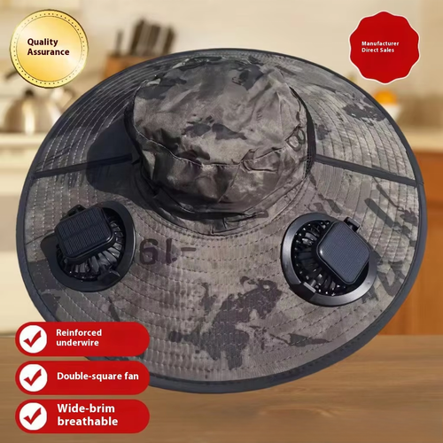 Solar-Powered Waterproof Fan Cap Rechargeable USB Charging Fisherman Hat UPF 50+ with 2 Solar Fan