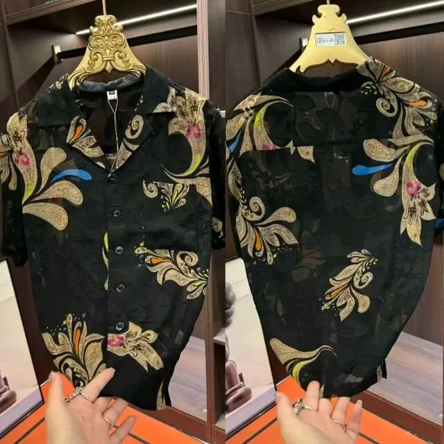 Black beach-style ice silk shirt