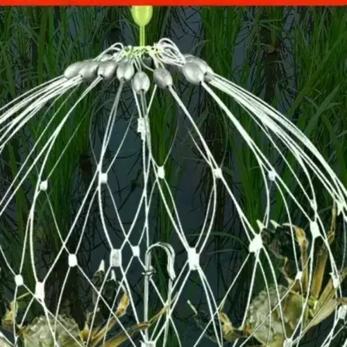 50cm 19.69in Fishing Net Cage Open Closing Wire Fish Crab Trap Net Steel Wire For Saltwater Seawater Outdoor Fishing Accessories