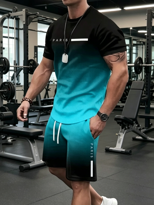 Men's Gradient Color T-Shirt & Shorts Set
