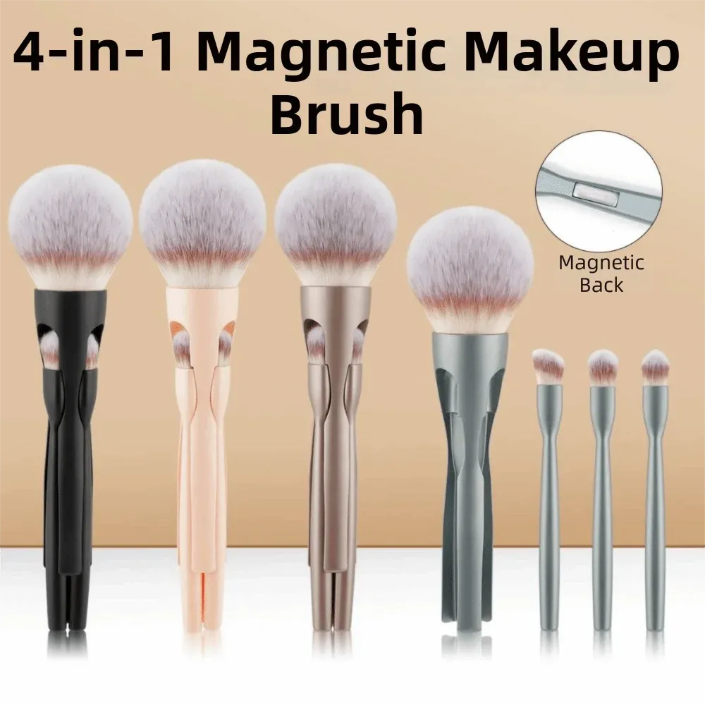 4Pcs 4 in-1 Makeup Brush Set Magnetic Suction Powder Blusher Brush Travel Makeup Brushes Soft Concealer Brush