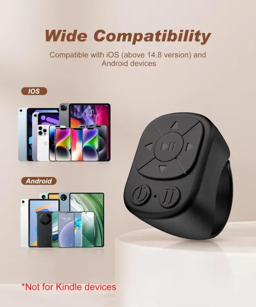 Tiktok Scrolling Ring Tiktok Remote Control Is Suitable for Iphone, iPad Bluetooth Page Turning Ring Roller, Both Camera Shutter, Short Video and Music Remote Control Function, Compatible with Ios and Android Phones