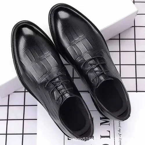 British Style Lace up Business Men's Casual Formal Leather shoes Men's Height increasing Single pu Shoes