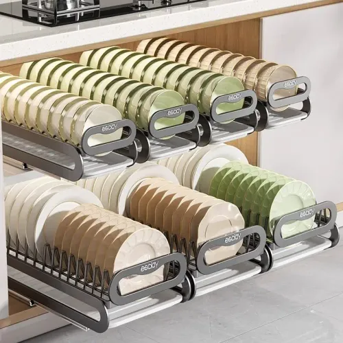 1PC  Drawer Style Drainage Rack Pull Out Sliding, Kitchen Organizer for Cabinet, Dish Bowl Storage Basket with Drying Tray