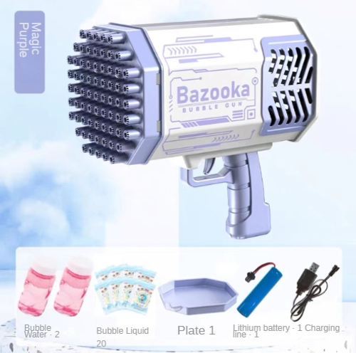 Bazooka bubble gun, 69-hole bubble machine gun, including 2 bottles of bubble water, 20 packs of bubble liquid