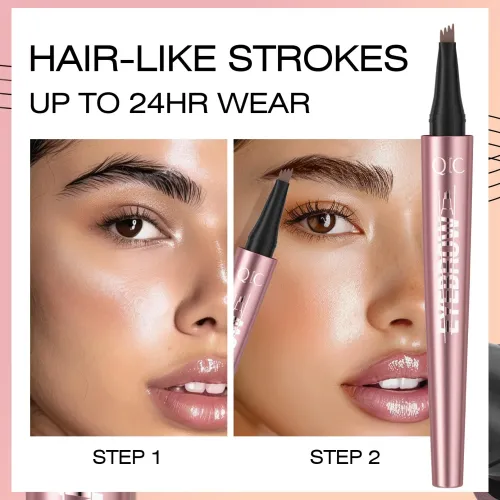 Four Tip Eyebrow Pen  Available in Black Coffee Gray (4 Shades) Liquid Formula Waterproof Long Lasting Natural Looking Finish Sweat Resistant Smudge Proof Beauty Makeup Essential.