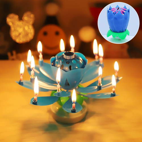 Lotus Birthday Candle Cake Decoration Creative Flower Singing Music Surprise Rotating Candle Small Decoration