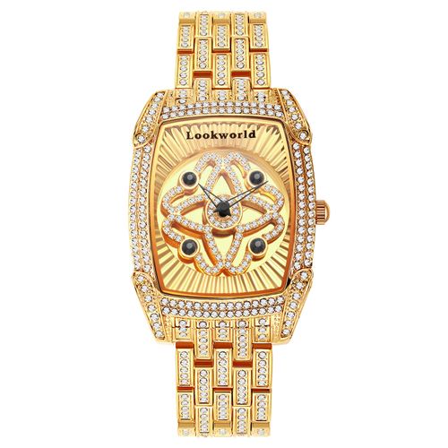 Luxury Full Rhinestone Rotating Tourbillon Style Quartz Watch Gold Plated Fashion Wristwatch
