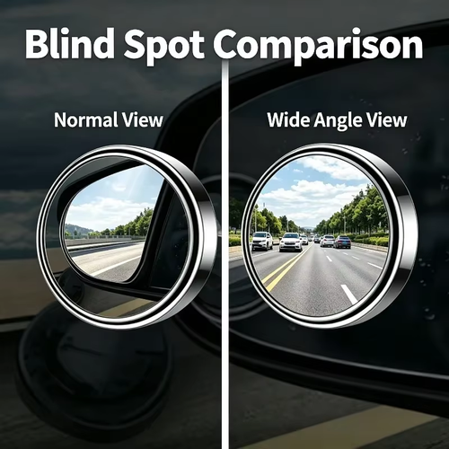 2Pcs Round Frame Convex Blind Spot Mirror Safety Driving Wide-angle 360 Degree Adjustable Clear Rearview Mirror