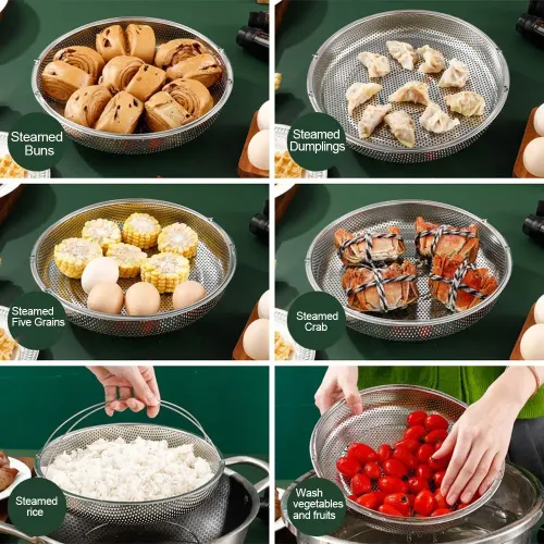 Stainless Steel Food Steamer Basket Pressure Cooker Steamer Basket with Handle Steaming Grid Drain Drainer Cooking Utensils