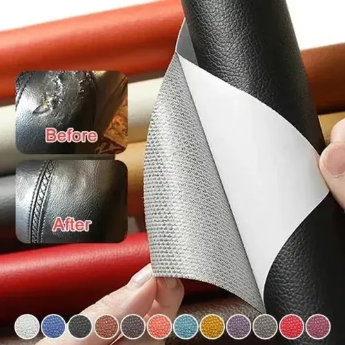 🔥Buy 1 get 1 free🔥2 piece PVC large lychee pattern artificial leather Color：Black Size：50cm*70cm