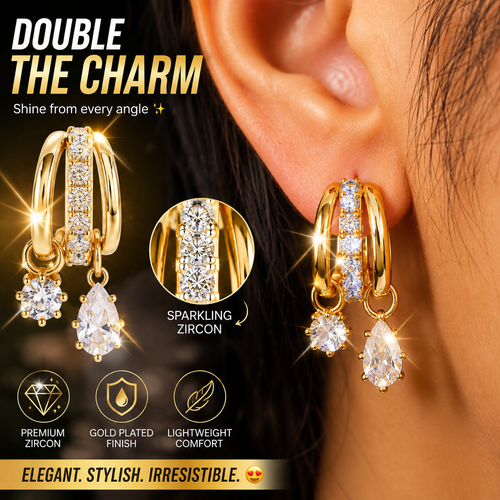✨ Double Hoop Zircon Dangle Earrings – Luxury Gold-Plated Statement Jewelry for Women